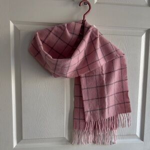 Barbour 100% lambswool pink plaid scarf. 10”X76”. Made in Scotland.
